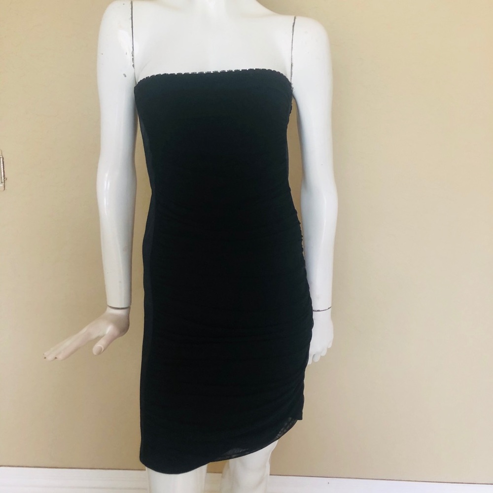 April Black Strapless Gathered Contouring Dress